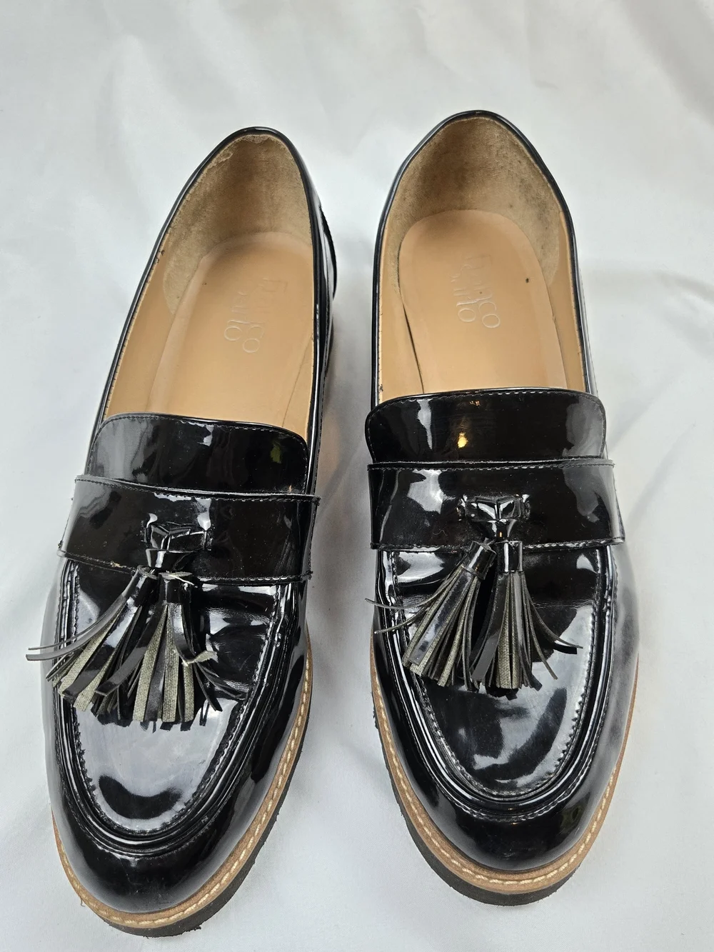 Franco Sarto Carolynn Tassel Loafers Women's Size 10 Black Patent Lug Sole